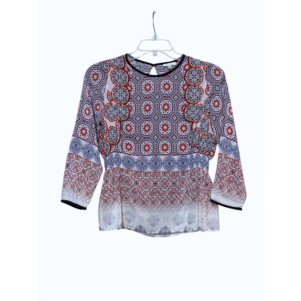 Shoshanna Silk Top 8 Moroccan Inspired Geometric Print Resort Cruise 100% Silk